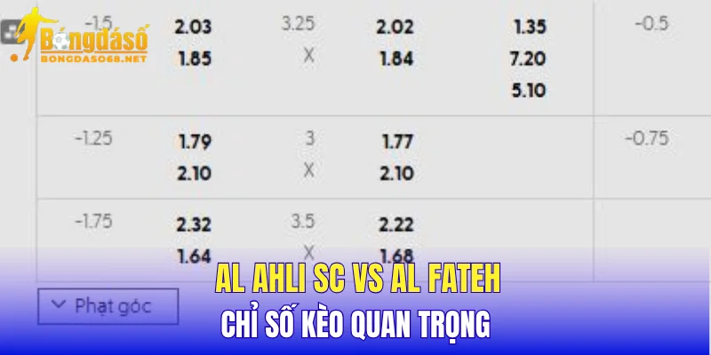 Al Ahli SC vs Al Fateh chỉ số kèo quan trọng
