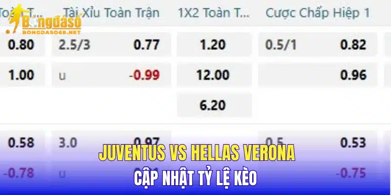 Juventus vs Hellas Verona cập nhật tỷ lệ kèo