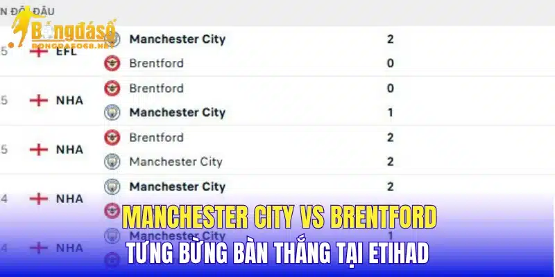 Manchester City vs Brentford tưng bừng bàn thắng tại Etihad