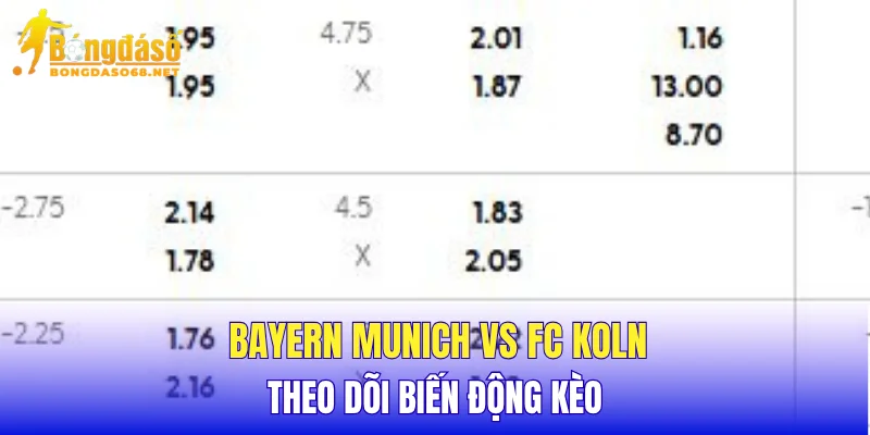 Bayern Munich vs FC Koln theo dõi biến động kèo