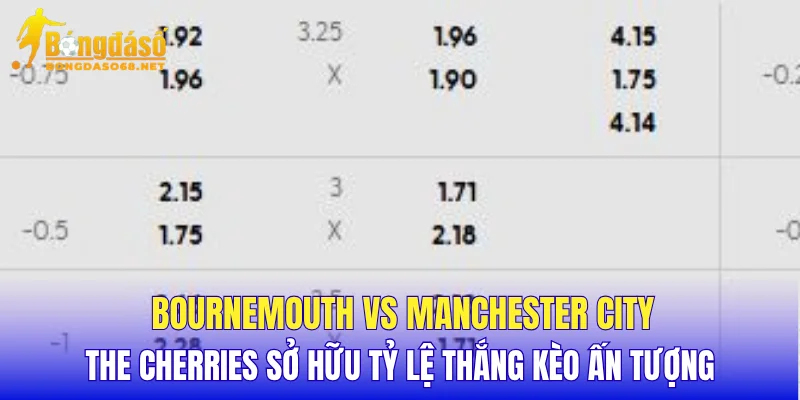 Bournemouth vs Manchester City The Cherries sở hữu tỷ lệ thắng kèo ấn tượng