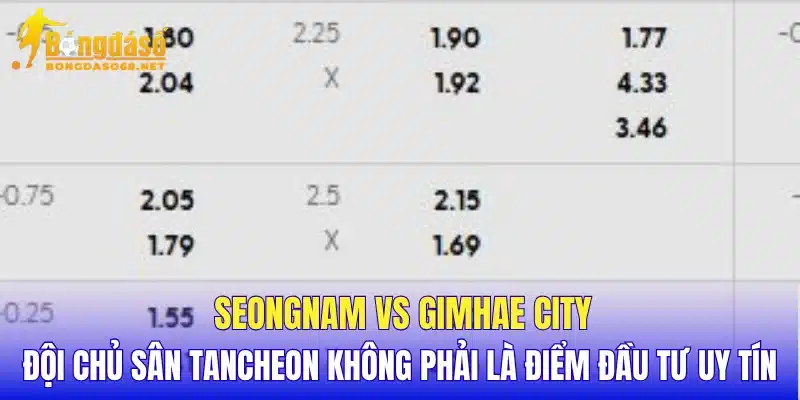 Seongnam vs Gimhae City đội chủ sân Tancheon không phải là điểm đầu tư uy tín