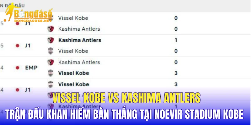Vissel Kobe vs Kashima Antlers trận đấu khan hiếm bàn thắng tại Noevir Stadium Kobe 