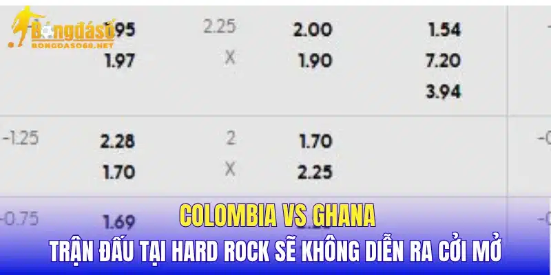 Colombia vs Ghana trận đấu tại Hard Rock sẽ không diễn ra cởi mở