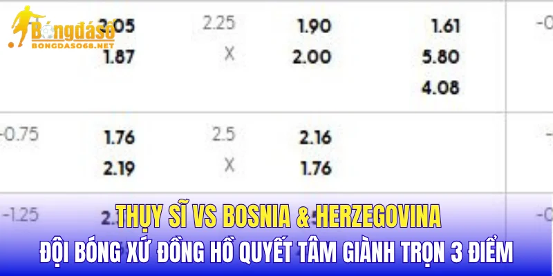 Thụy Sĩ vs Bosnia & Herzegovina đội bóng xứ đồng hồ quyết tâm giành trọn 3 điểm
